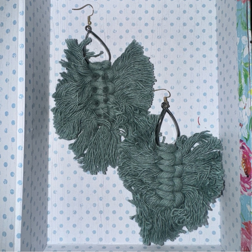 Handcrafted Green Fringe Earrings